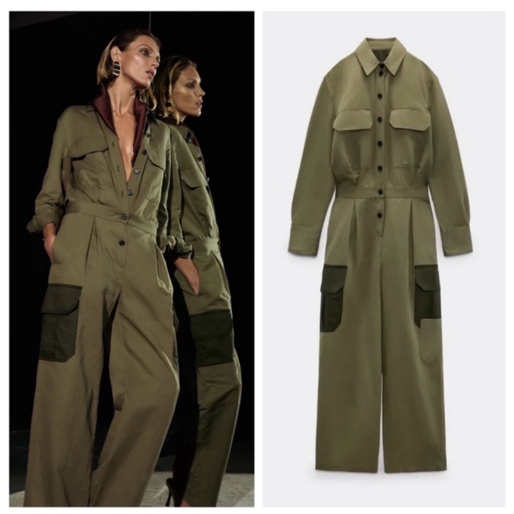 NWT Zara Limited Edition Collared Patchwork Jumpsuit